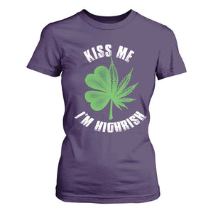 Funny St. Patrick's Day Cannabis T Shirt For Women Kiss Me I'm Highrish TS09 Purple Print Your Wear