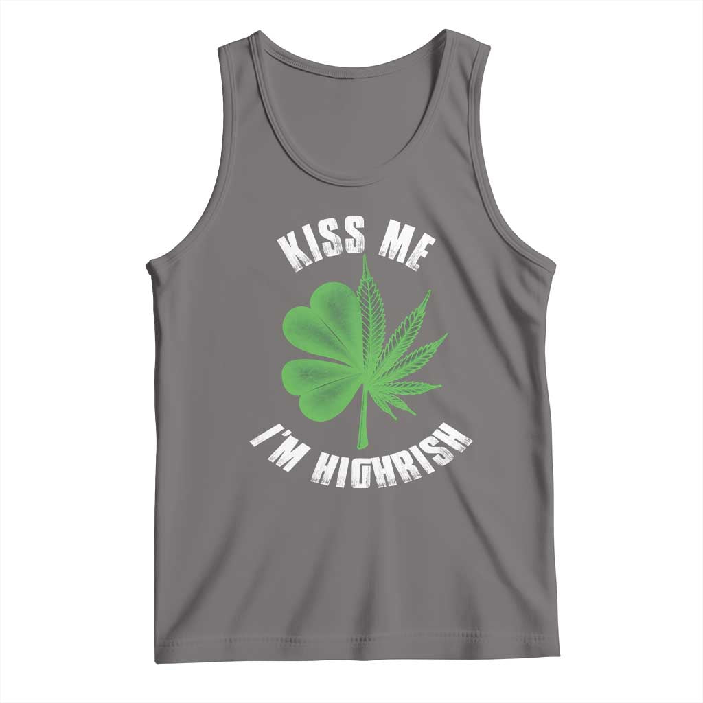 Funny St. Patrick's Day Cannabis Tank Top Kiss Me I'm Highrish TS09 Deep Heather Print Your Wear