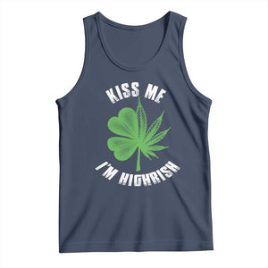 Funny St. Patrick's Day Cannabis Tank Top Kiss Me I'm Highrish TS09 Navy Print Your Wear