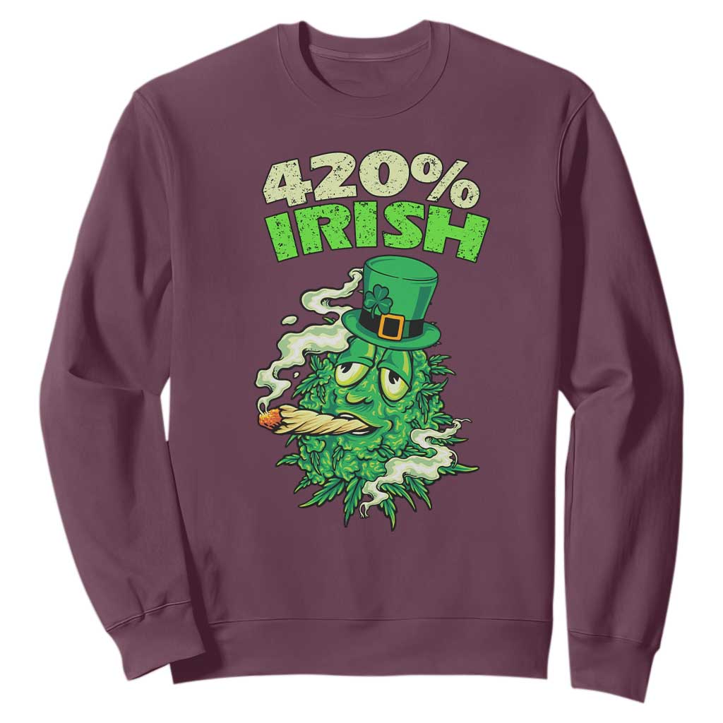 Funny St. Patrick's Day Cannabis Sweatshirt 420% Irish Weed TS09 Maroon Print Your Wear