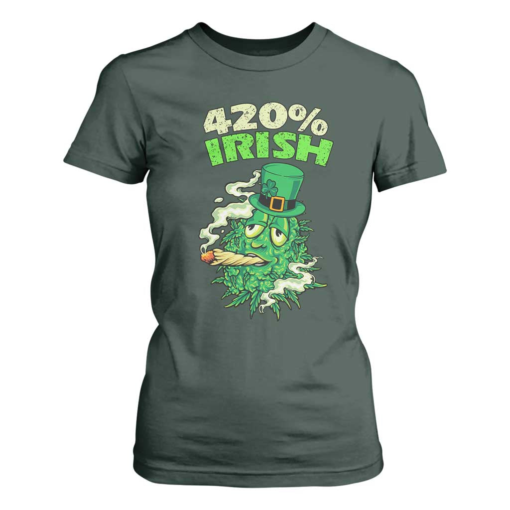 Funny St. Patrick's Day Cannabis T Shirt For Women 420% Irish Weed TS09 Dark Forest Green Print Your Wear