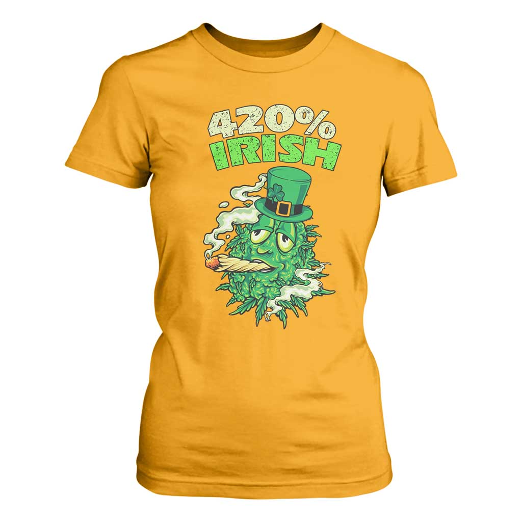 Funny St. Patrick's Day Cannabis T Shirt For Women 420% Irish Weed TS09 Gold Print Your Wear