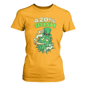 Funny St. Patrick's Day Cannabis T Shirt For Women 420% Irish Weed TS09 Gold Print Your Wear
