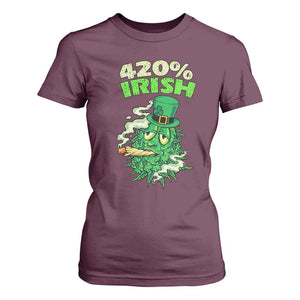 Funny St. Patrick's Day Cannabis T Shirt For Women 420% Irish Weed TS09 Maroon Print Your Wear