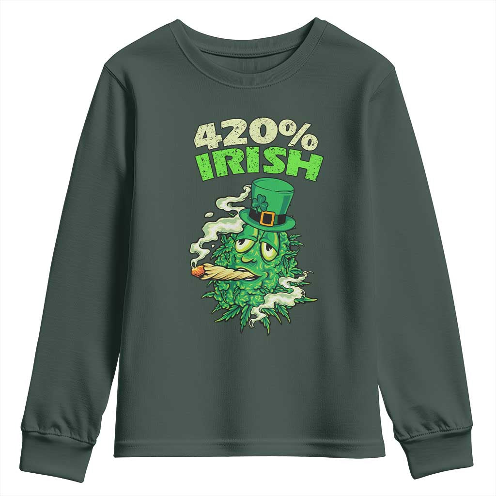 Funny St. Patrick's Day Cannabis Youth Sweatshirt 420% Irish Weed TS09 Dark Forest Green Print Your Wear