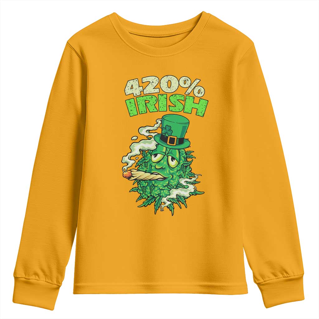 Funny St. Patrick's Day Cannabis Youth Sweatshirt 420% Irish Weed TS09 Gold Print Your Wear