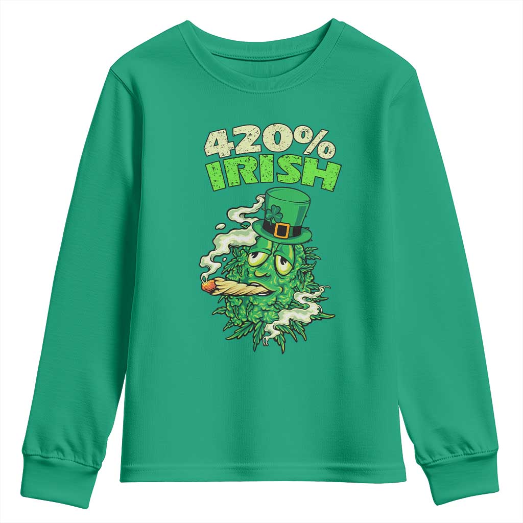 Funny St. Patrick's Day Cannabis Youth Sweatshirt 420% Irish Weed TS09 Irish Green Print Your Wear