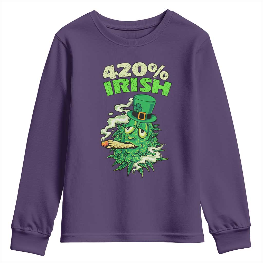 Funny St. Patrick's Day Cannabis Youth Sweatshirt 420% Irish Weed TS09 Purple Print Your Wear