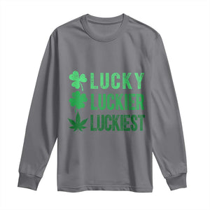 Funny St. Patrick's Day Weed Long Sleeve Shirt Lucky Luckiest Cannabis Shamrock TS09 Charcoal Print Your Wear