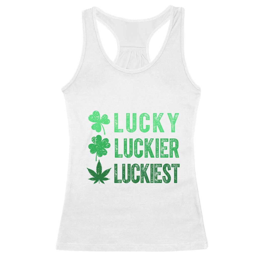 Funny St. Patrick's Day Weed Racerback Tank Top Lucky Luckiest Cannabis Shamrock TS09 White Print Your Wear