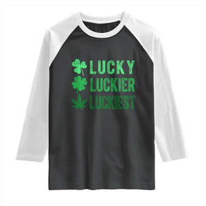 Funny St. Patrick's Day Weed Raglan Shirt Lucky Luckiest Cannabis Shamrock TS09 Black White Print Your Wear