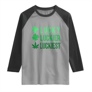 Funny St. Patrick's Day Weed Raglan Shirt Lucky Luckiest Cannabis Shamrock TS09 Sport Gray Black Print Your Wear