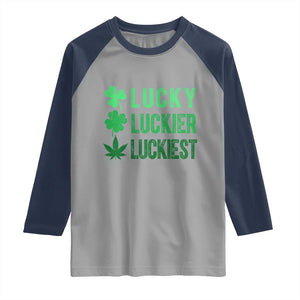 Funny St. Patrick's Day Weed Raglan Shirt Lucky Luckiest Cannabis Shamrock TS09 Sport Gray Navy Print Your Wear