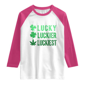 Funny St. Patrick's Day Weed Raglan Shirt Lucky Luckiest Cannabis Shamrock TS09 White Heliconia Print Your Wear