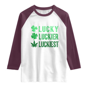 Funny St. Patrick's Day Weed Raglan Shirt Lucky Luckiest Cannabis Shamrock TS09 White Maroon Print Your Wear