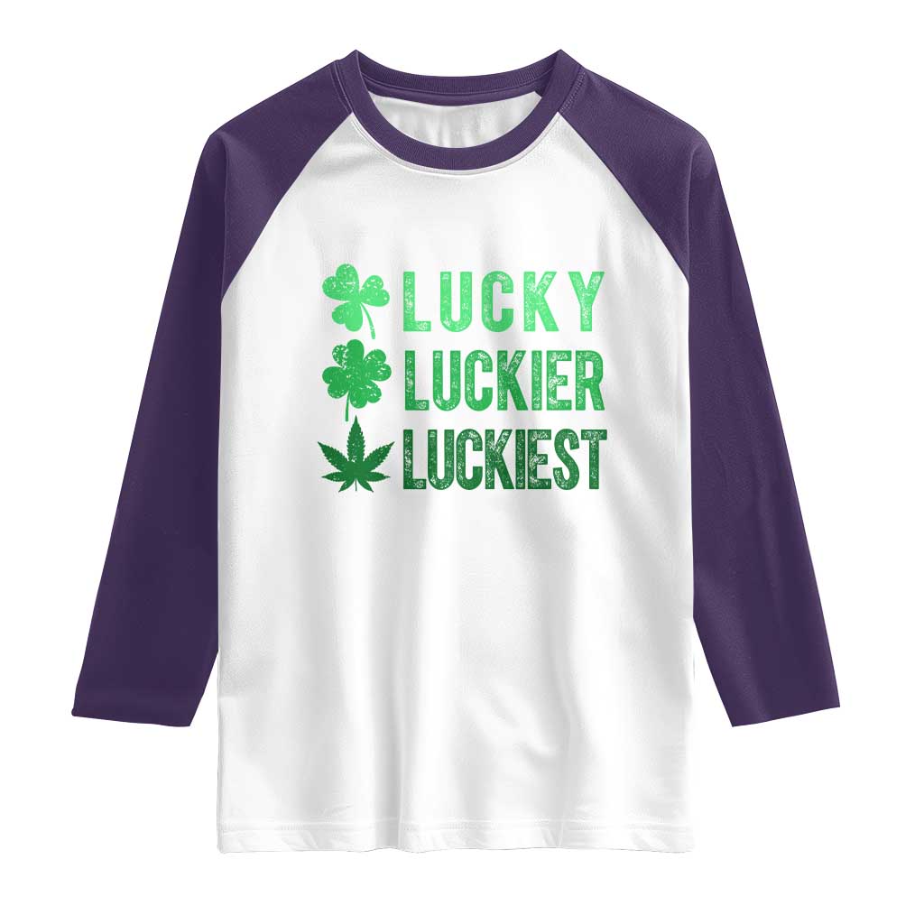 Funny St. Patrick's Day Weed Raglan Shirt Lucky Luckiest Cannabis Shamrock TS09 White Purple Print Your Wear