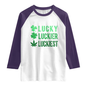 Funny St. Patrick's Day Weed Raglan Shirt Lucky Luckiest Cannabis Shamrock TS09 White Purple Print Your Wear