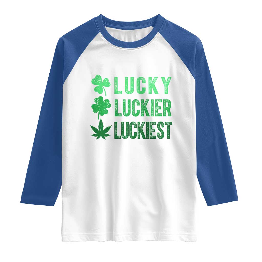 Funny St. Patrick's Day Weed Raglan Shirt Lucky Luckiest Cannabis Shamrock TS09 White Royal Print Your Wear