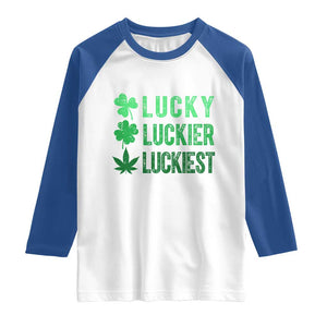 Funny St. Patrick's Day Weed Raglan Shirt Lucky Luckiest Cannabis Shamrock TS09 White Royal Print Your Wear