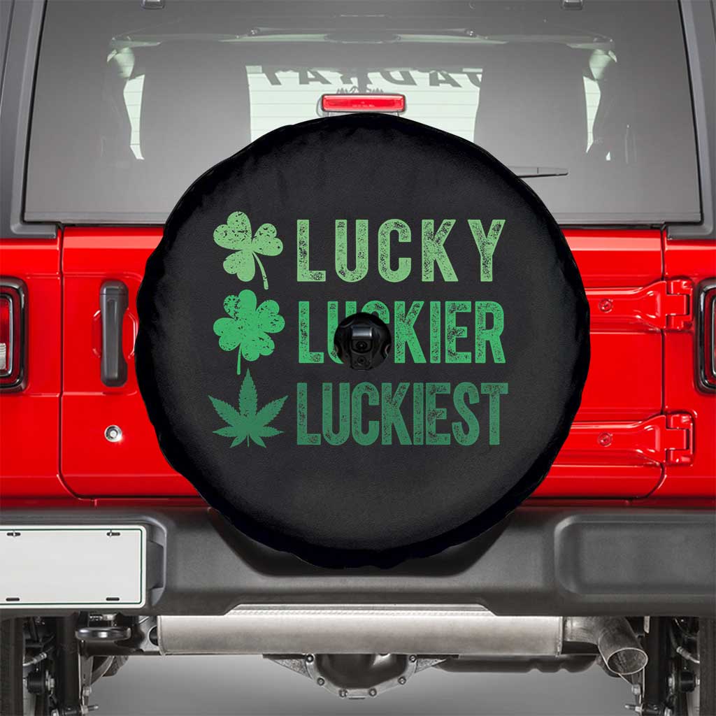 Funny St. Patrick's Day Weed Spare Tire Cover Lucky Luckiest Cannabis Shamrock TS09 Black Print Your Wear