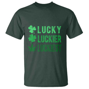 Funny St. Patrick's Day Weed T Shirt Lucky Luckiest Cannabis Shamrock TS09 Dark Forest Green Print Your Wear