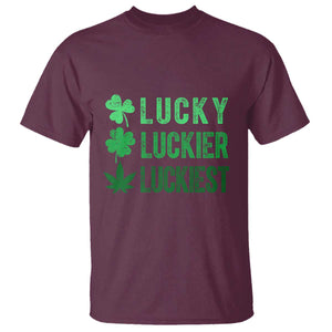 Funny St. Patrick's Day Weed T Shirt Lucky Luckiest Cannabis Shamrock TS09 Maroon Print Your Wear