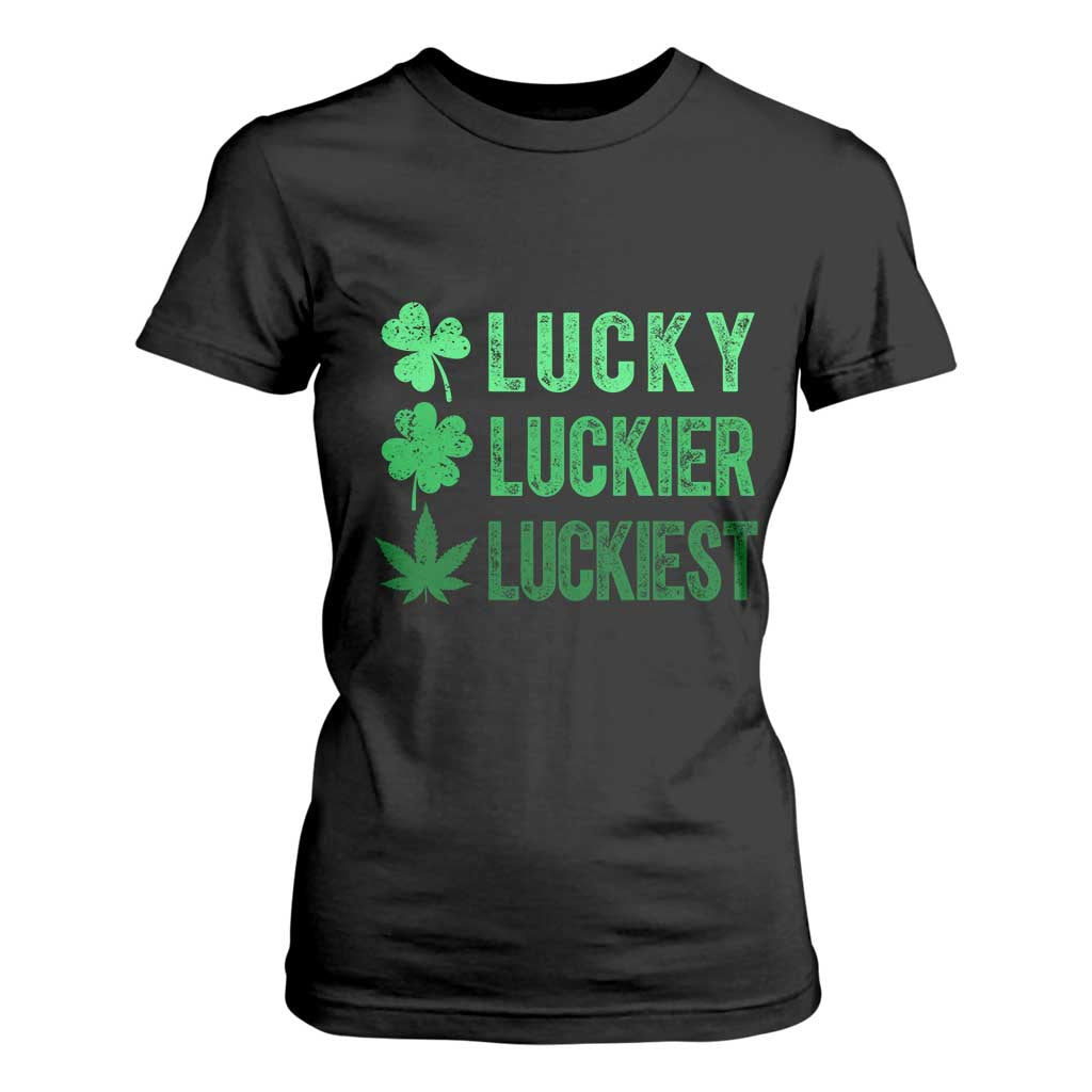 Funny St. Patrick's Day Weed T Shirt For Women Lucky Luckiest Cannabis Shamrock TS09 Black Print Your Wear