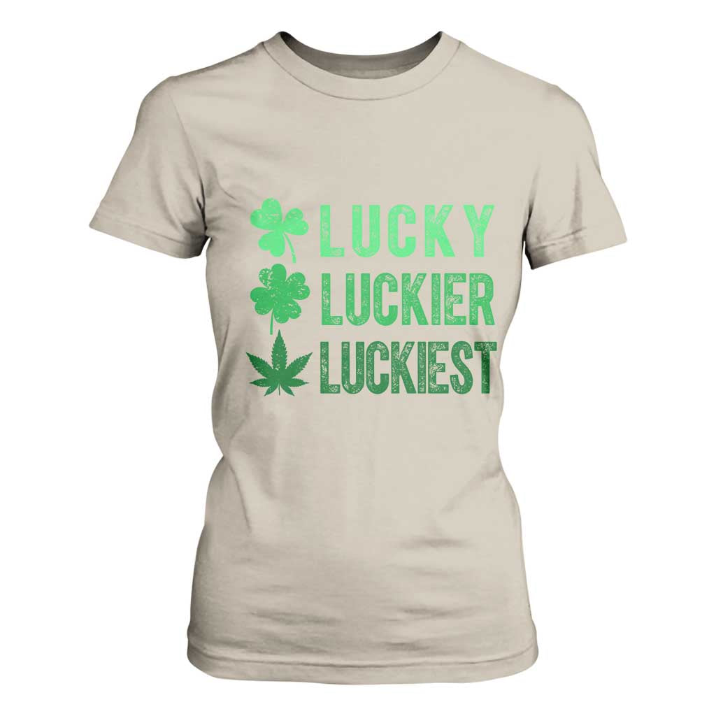 Funny St. Patrick's Day Weed T Shirt For Women Lucky Luckiest Cannabis Shamrock TS09 Sand Print Your Wear