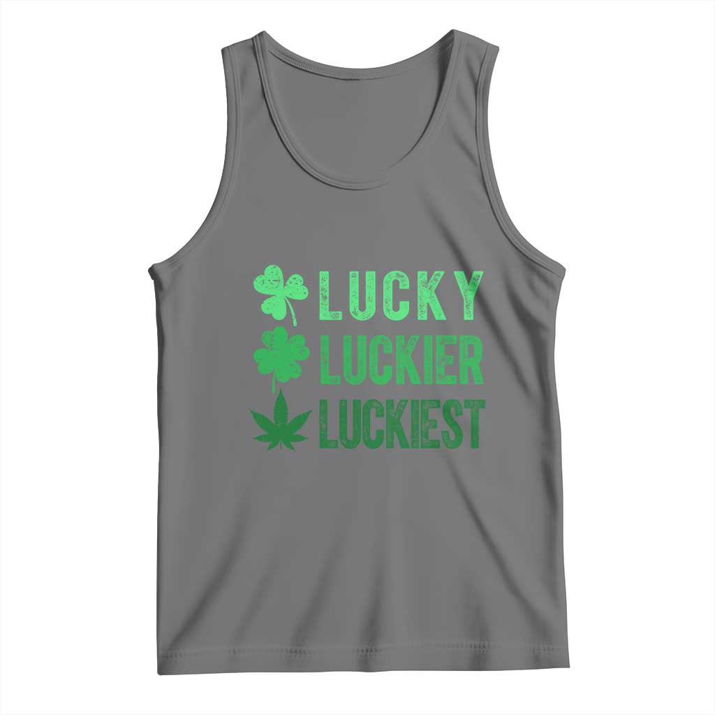 Funny St. Patrick's Day Weed Tank Top Lucky Luckiest Cannabis Shamrock TS09 Black Heather Print Your Wear