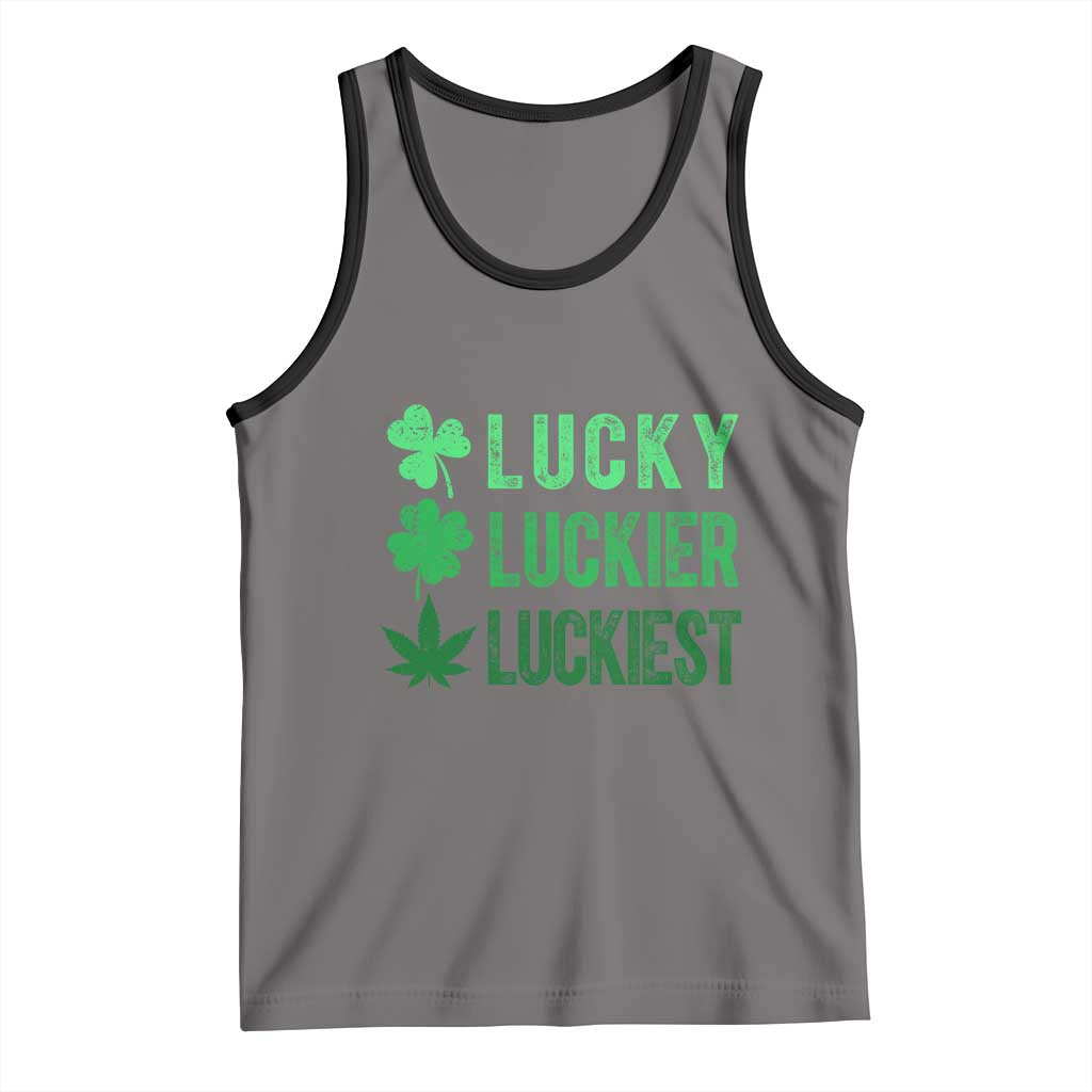 Funny St. Patrick's Day Weed Tank Top Lucky Luckiest Cannabis Shamrock TS09 Deep Heather Black Print Your Wear