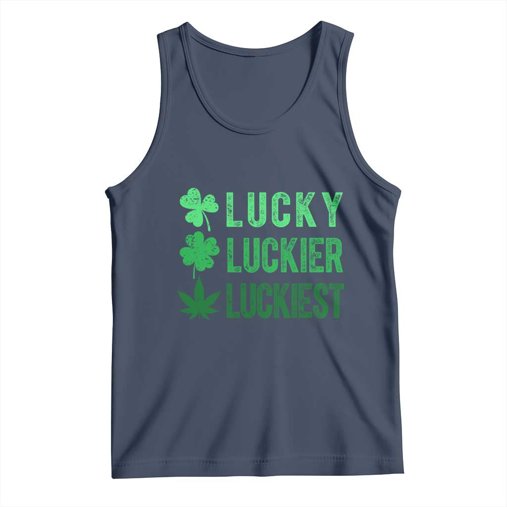 Funny St. Patrick's Day Weed Tank Top Lucky Luckiest Cannabis Shamrock TS09 Navy Print Your Wear