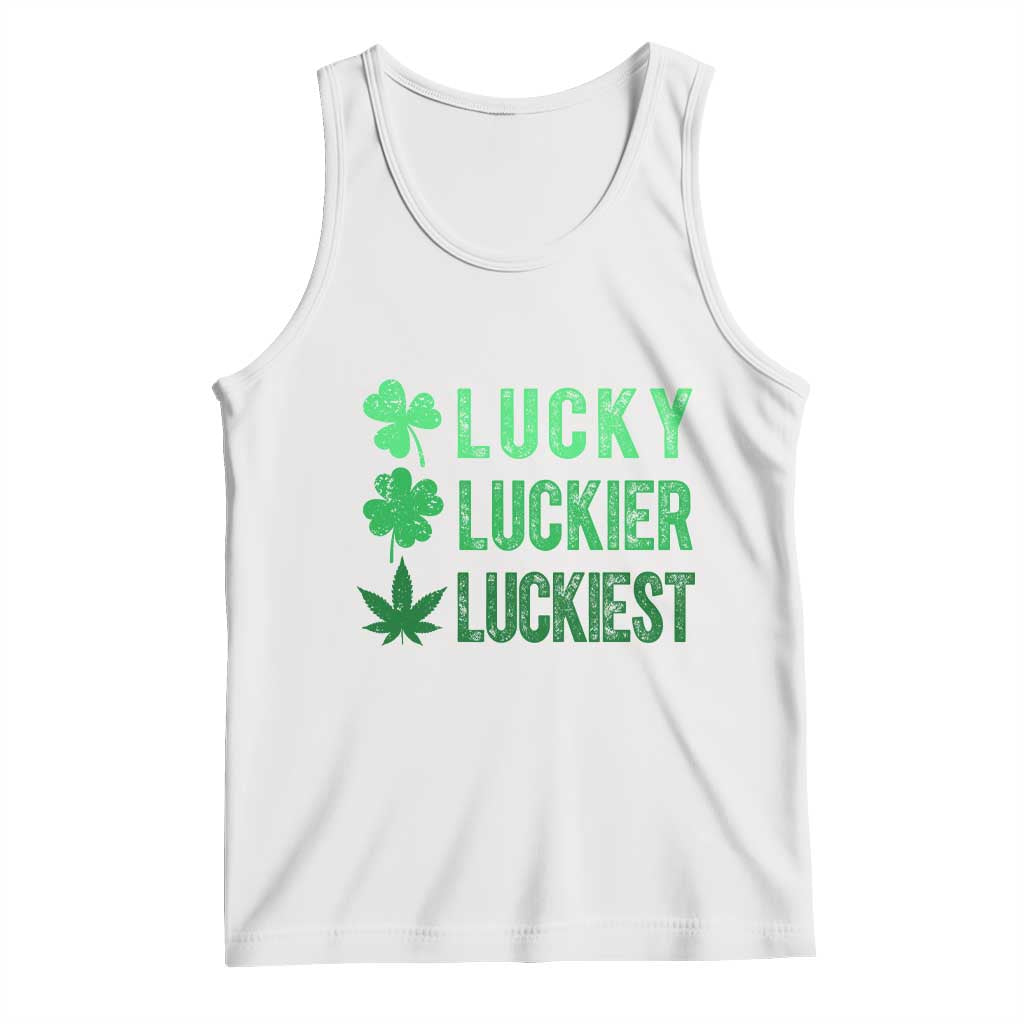 Funny St. Patrick's Day Weed Tank Top Lucky Luckiest Cannabis Shamrock TS09 White Print Your Wear
