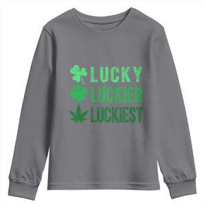 Funny St. Patrick's Day Weed Youth Sweatshirt Lucky Luckiest Cannabis Shamrock TS09 Charcoal Print Your Wear