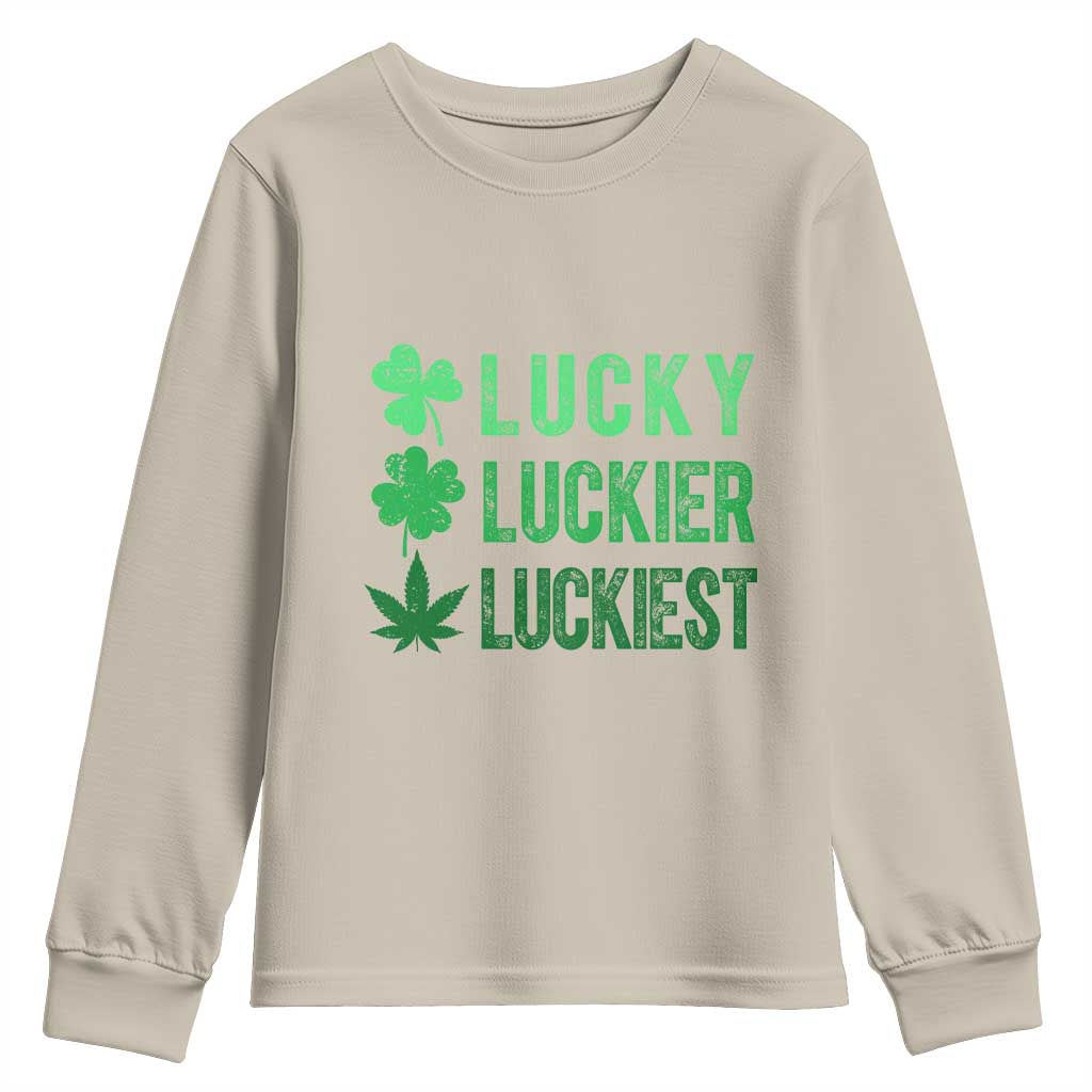 Funny St. Patrick's Day Weed Youth Sweatshirt Lucky Luckiest Cannabis Shamrock TS09 Sand Print Your Wear