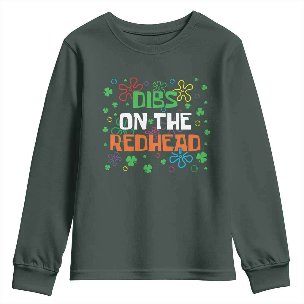 Funny St. Patrick's Day Youth Sweatshirt Dibs On The Redhead TS09 Dark Forest Green Print Your Wear