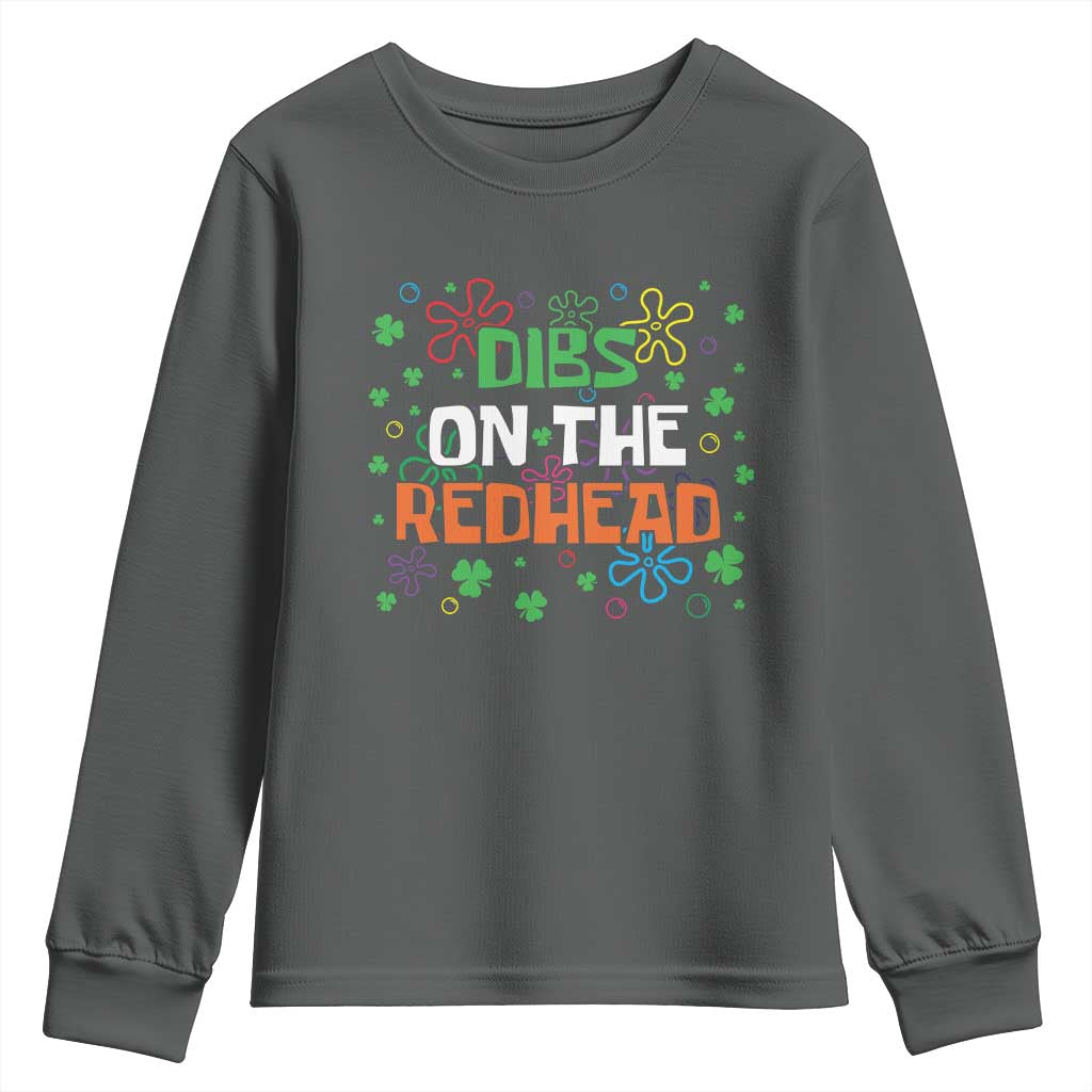 Funny St. Patrick's Day Youth Sweatshirt Dibs On The Redhead TS09 Dark Heather Print Your Wear