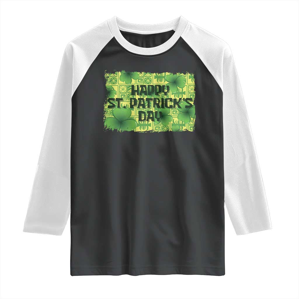 Funny Happy St. Patrick's Day Raglan Shirt TS09 Black White Print Your Wear