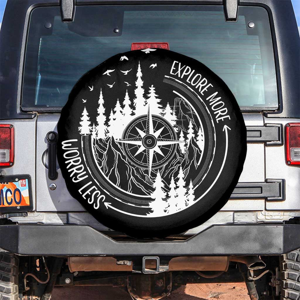 Camping Lover Spare Tire Cover Explore More Worry Less Adventure Outdoor Hiking Mountains Climber TS09 No hole Black Print Your Wear