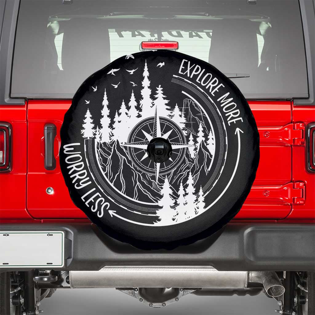 Camping Lover Spare Tire Cover Explore More Worry Less Adventure Outdoor Hiking Mountains Climber TS09 Black Print Your Wear