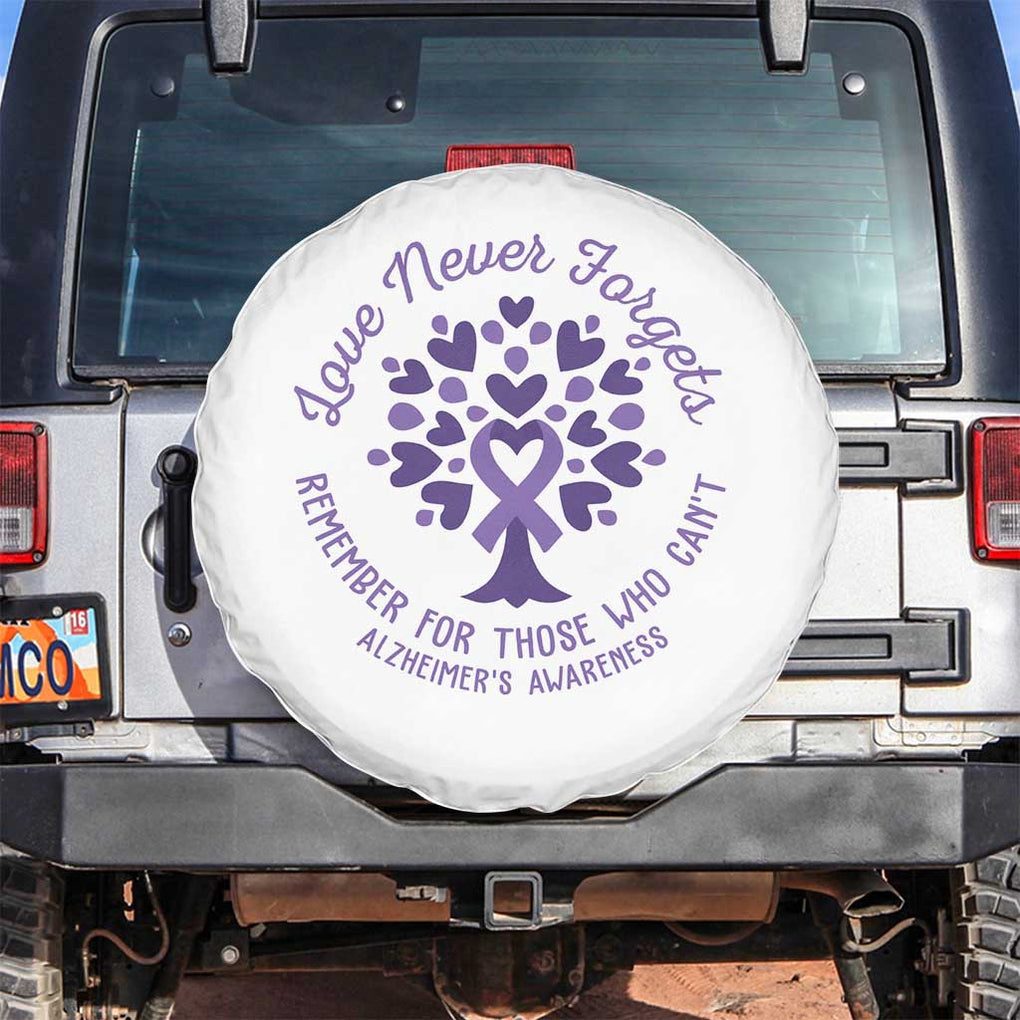 Alzheimer Awareness Spare Tire Cover Love Never Forgets Remember For Those Who Cannot Purple Ribbon TS09 No hole White Print Your Wear