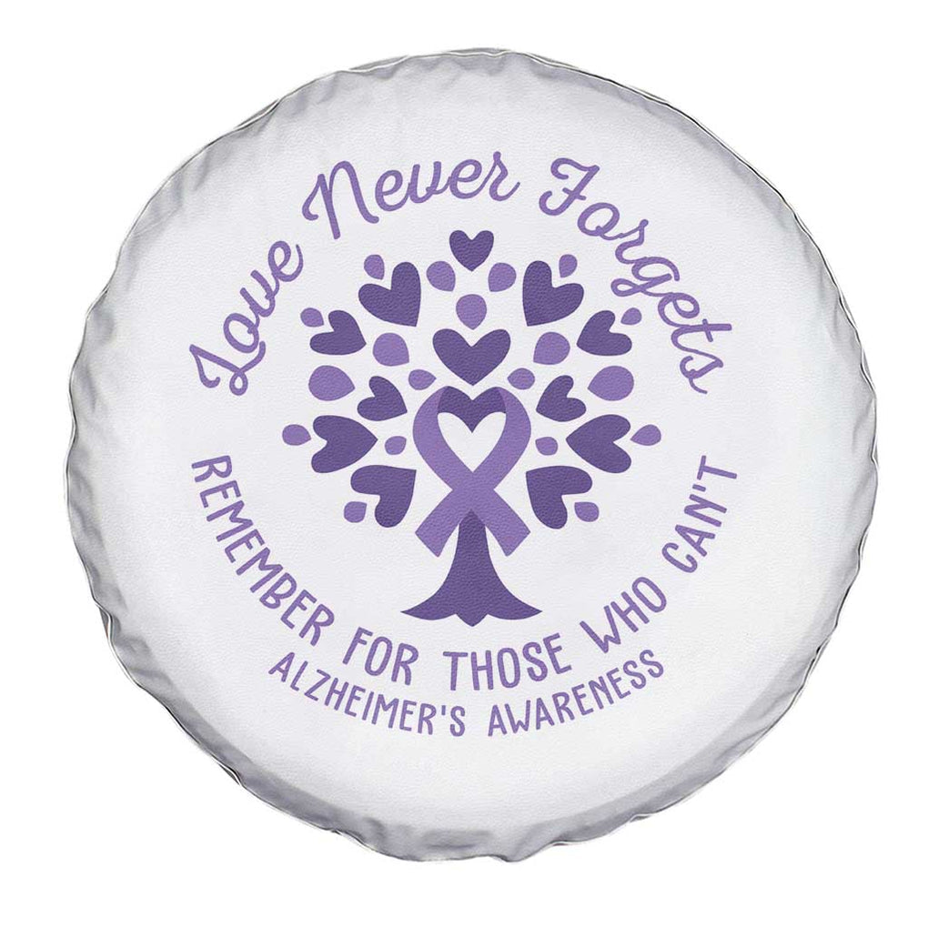 Alzheimer Awareness Spare Tire Cover Love Never Forgets Remember For Those Who Cannot Purple Ribbon TS09 Print Your Wear