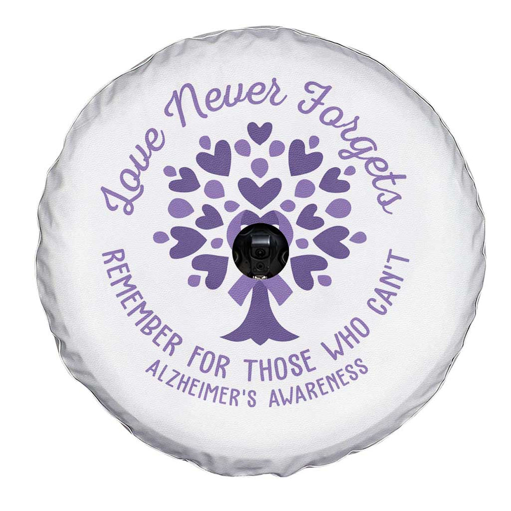 Alzheimer Awareness Spare Tire Cover Love Never Forgets Remember For Those Who Cannot Purple Ribbon TS09 Print Your Wear