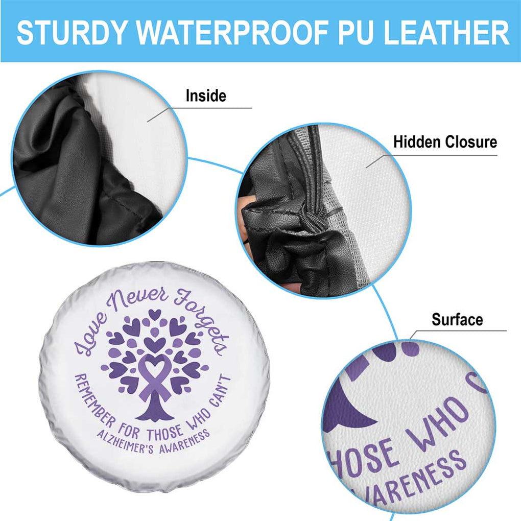 Alzheimer Awareness Spare Tire Cover Love Never Forgets Remember For Those Who Cannot Purple Ribbon TS09 Print Your Wear