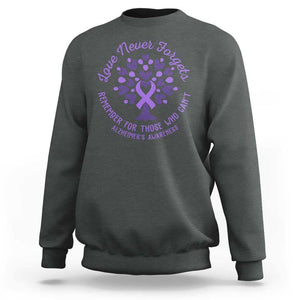 Alzheimer Awareness Sweatshirt Love Never Forgets Remember For Those Who Cannot Purple Ribbon TS09 Dark Heather Print Your Wear