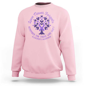 Alzheimer Awareness Sweatshirt Love Never Forgets Remember For Those Who Cannot Purple Ribbon TS09 Light Pink Print Your Wear