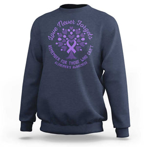 Alzheimer Awareness Sweatshirt Love Never Forgets Remember For Those Who Cannot Purple Ribbon TS09 Navy Print Your Wear