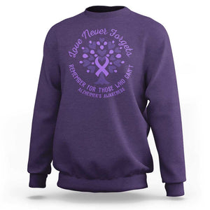 Alzheimer Awareness Sweatshirt Love Never Forgets Remember For Those Who Cannot Purple Ribbon TS09 Purple Print Your Wear