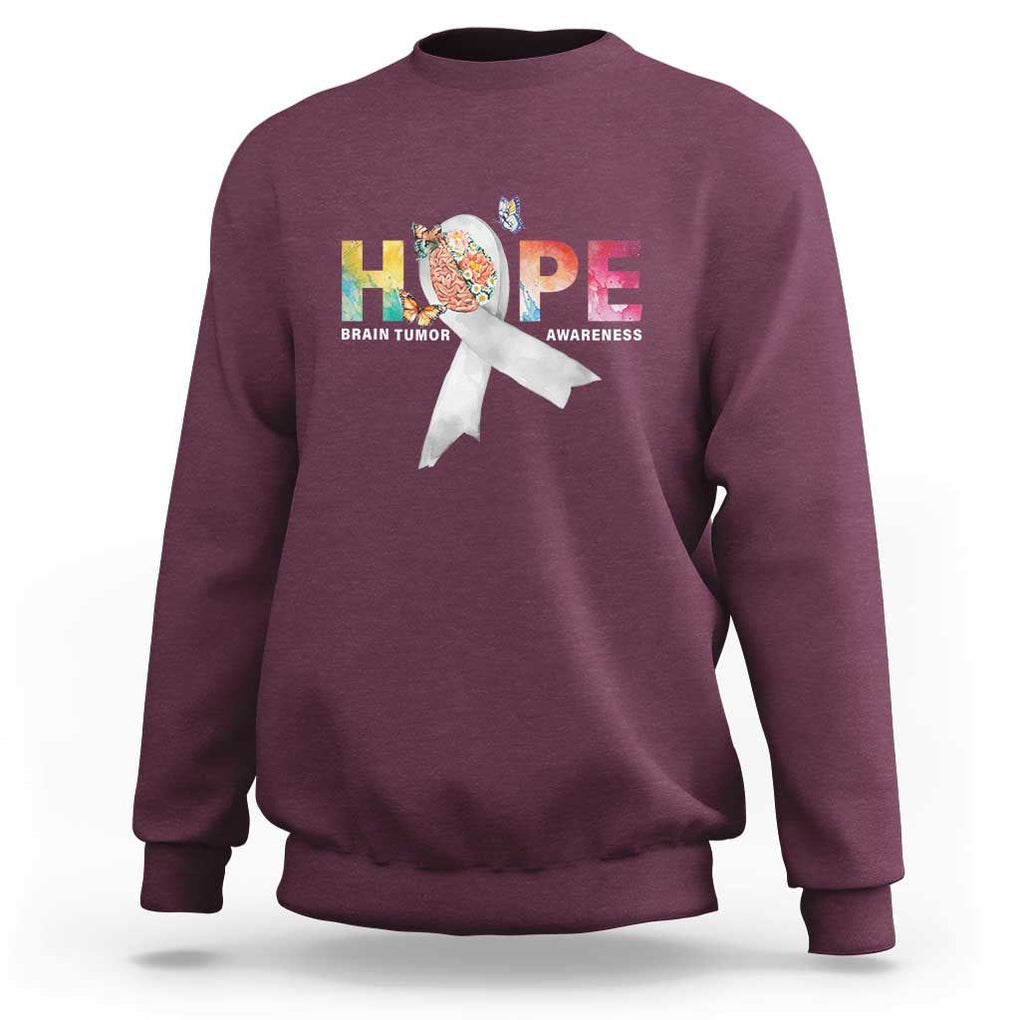 Hope Brain Tumor Awareness Gray Ribbon Sweatshirt TS09 Maroon Print Your Wear