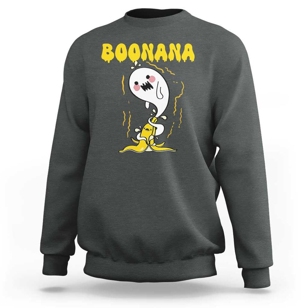 Halloween Sweatshirt Banana Ghost Boonana Cute Costume TS09 Dark Heather Print Your Wear