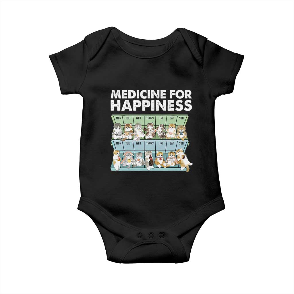 Mental Health Baby Onesie Medicine For Happiness Cute Cat TS09 Black Print Your Wear